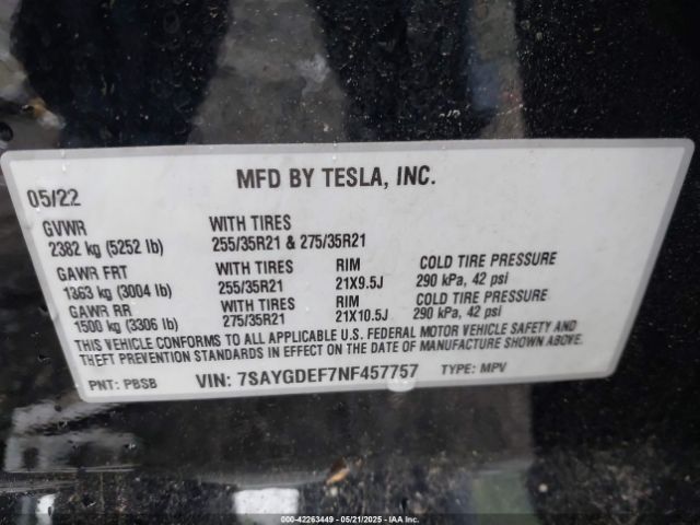 7SAYGDEF7NF457757 Tesla Model Y Performance Dual Motor All-wheel Drive