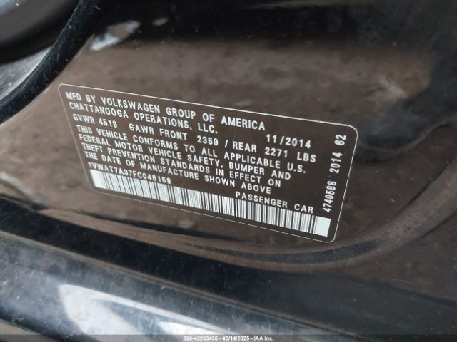 1VWAT7A37FC048158 Volkswagen Passat 1.8t Wolfsburg Edition