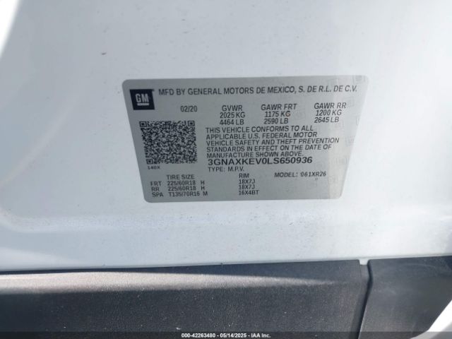 3GNAXKEV0LS650936 Chevrolet Equinox Fwd Lt 1.5l Turbo