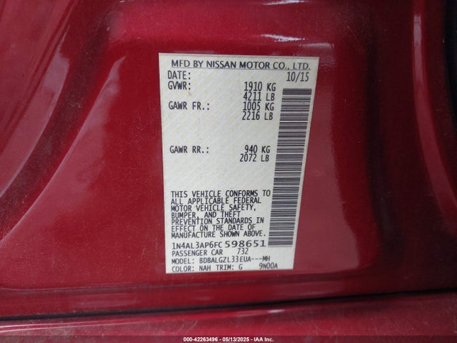 1N4AL3AP6FC598651 Nissan Altima 2.5 S