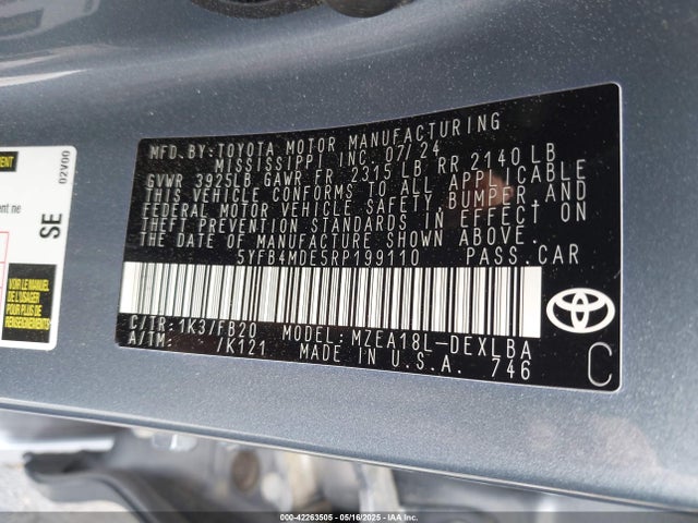5YFB4MDE5RP199110 Toyota COROLLA LE