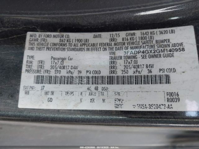 3FADP4GX2GM140958 Ford FIESTA ST