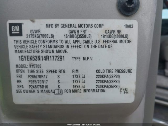 2004 CADILLAC ESCALADE 1GYEK63N14R177291 Photo 8