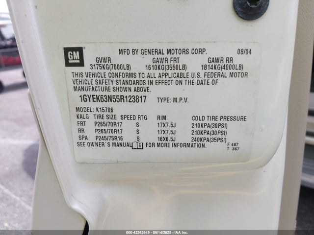 2005 CADILLAC ESCALADE 1GYEK63N55R123817 Photo 8