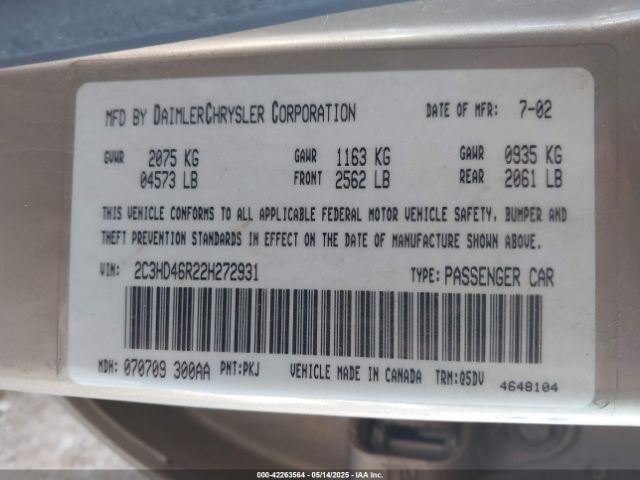 2002 CHRYSLER CONCORDE 2C3HD46R22H272931 Photo 8