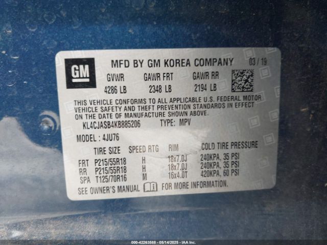 KL4CJASB4KB885206 Buick Encore Fwd Preferred