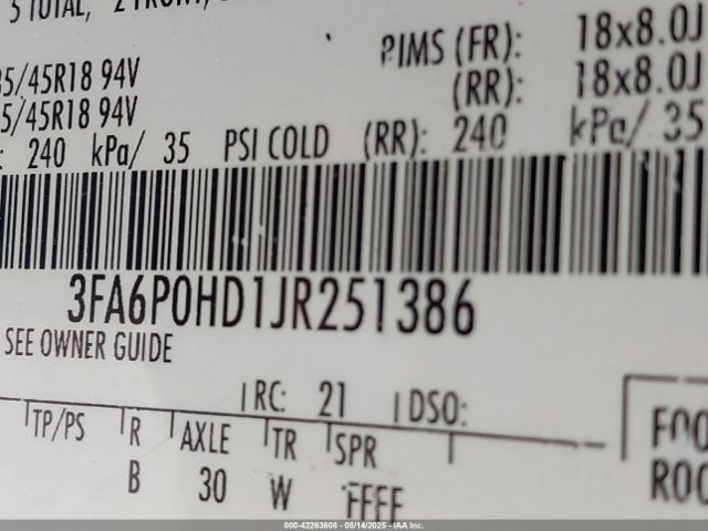 3FA6P0HD1JR251386 Ford FUSION SE