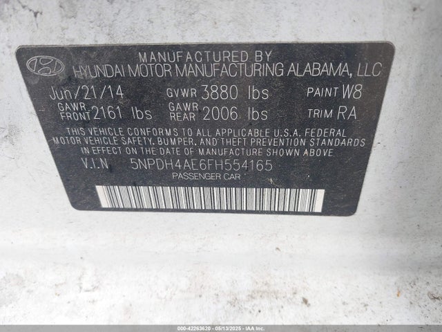 5NPDH4AE6FH554165 Hyundai ELANTRA SE