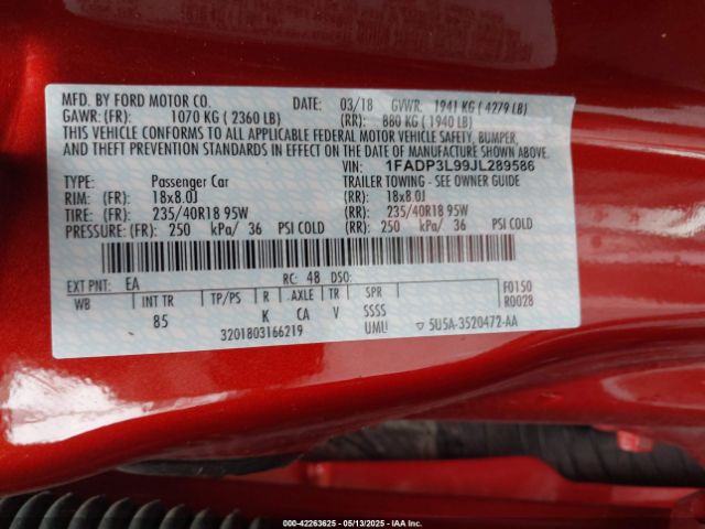 1FADP3L99JL289586 Ford FOCUS ST