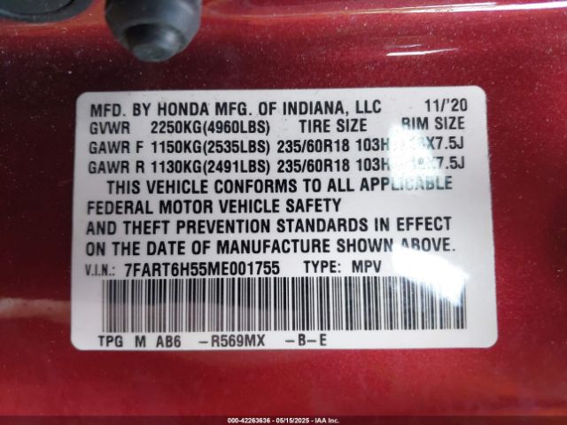 7FART6H55ME001755 Honda Cr-v Hybrid Ex