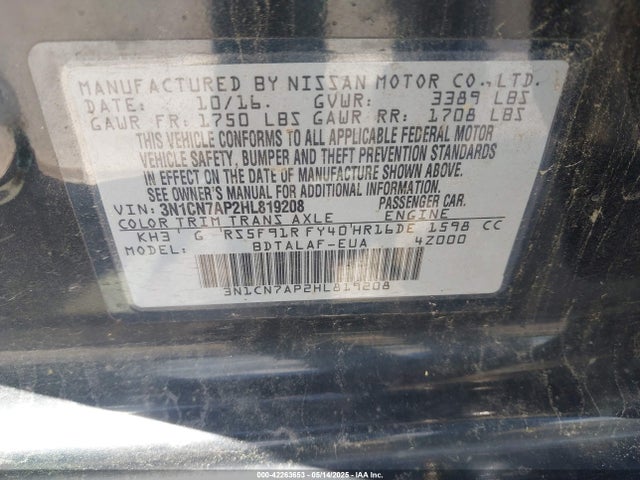 3N1CN7AP2HL819208 Nissan 2017
