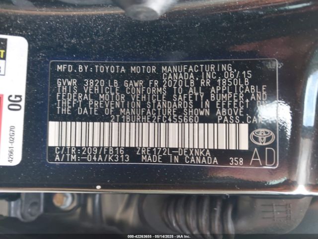 2T1BURHE2FC455660 Toyota Corolla L/le/le Pls/prm/s/s Pls