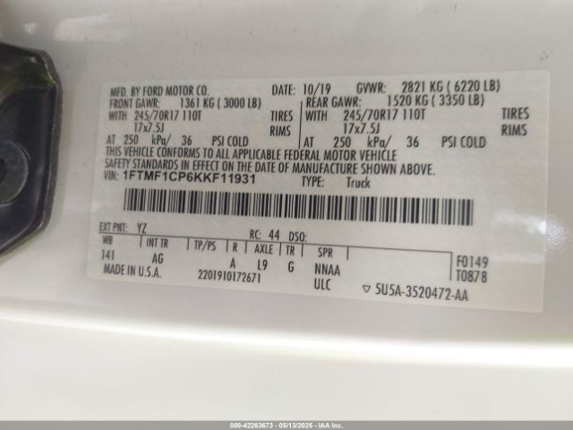 1FTMF1CP6KKF11931 Ford F-150 Xl