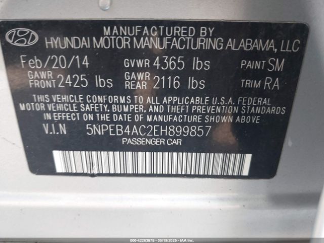 5NPEB4AC2EH899857 Hyundai SONATA GLS