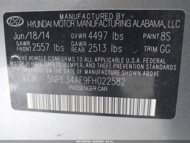 5NPE34AF9FH022582 Hyundai Sonata Limited