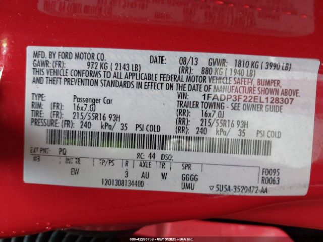 1FADP3F22EL128307 Ford FOCUS SE