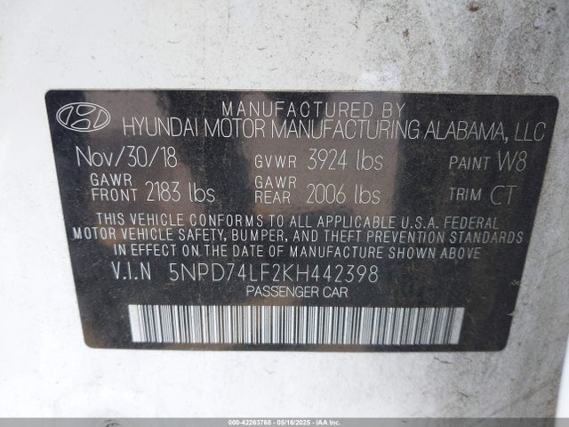 Hyundai mpi nu 2019 5NPD74LF2KH442398 Image 9