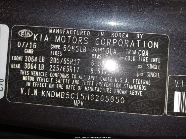 KNDMB5C15H6265650 KIA SEDONA LX