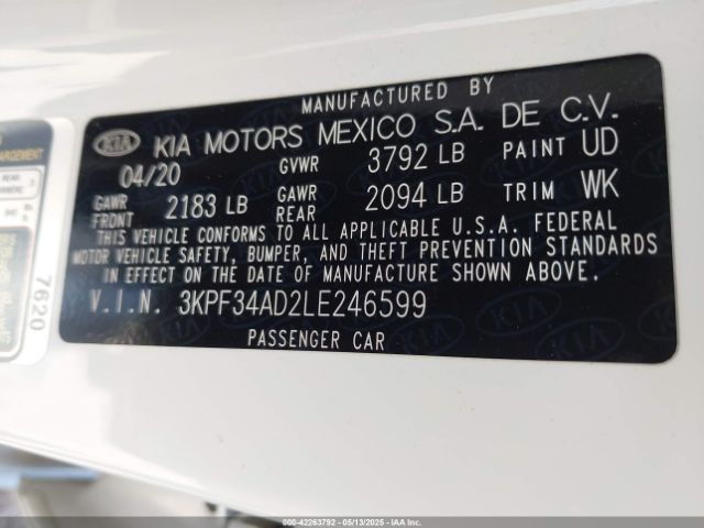 3KPF34AD2LE246599 KIA Forte Gt-line