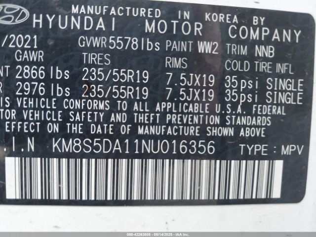 2022 HYUNDAI SANTA FE HYBRID KM8S5DA11NU016356 Photo 8