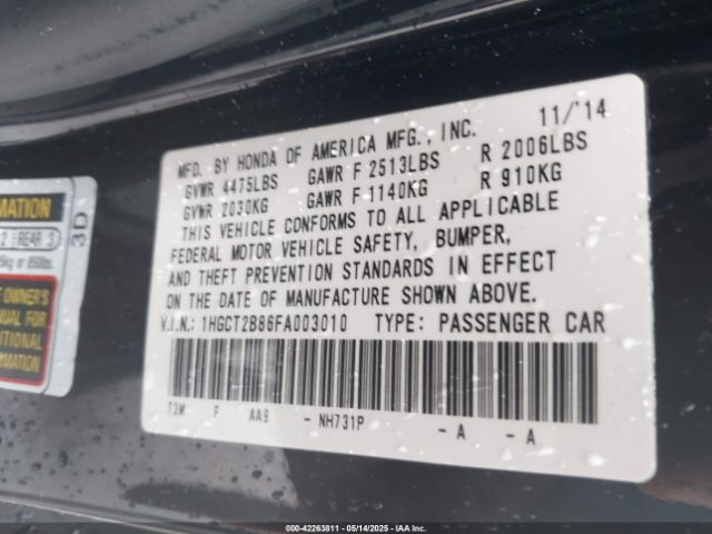 1HGCT2B86FA003010 Honda Accord Ex-l V-6