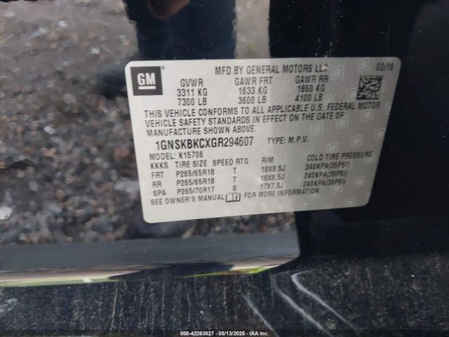 2016 CHEVROLET TAHOE 1GNSKBKCXGR294607 Photo 8