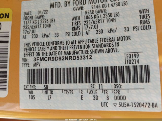 2022 FORD BRONCO SPORT 3FMCR9D92NRD53312 Photo 8