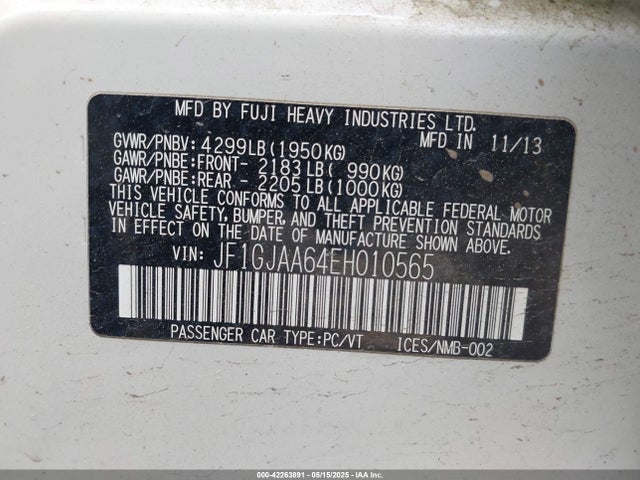 JF1GJAA64EH010565 Subaru Impreza 2.0i