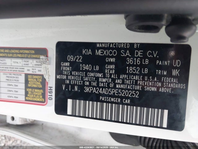 3KPA24AD5PE520252 KIA mpi gamma ii