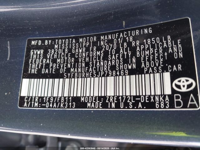 5YFBURHE5JP798469 Toyota COROLLA LE