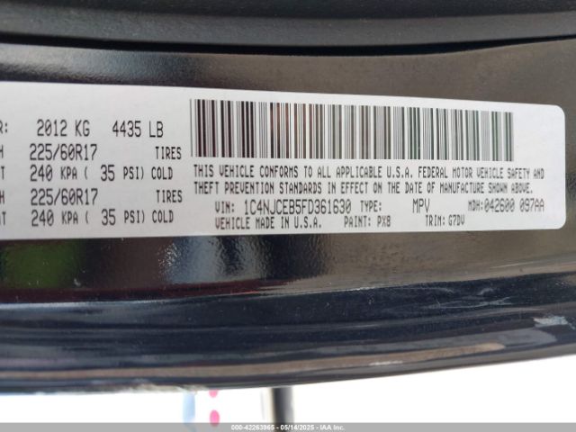 1C4NJCEB5FD361630 Jeep Compass Latitude