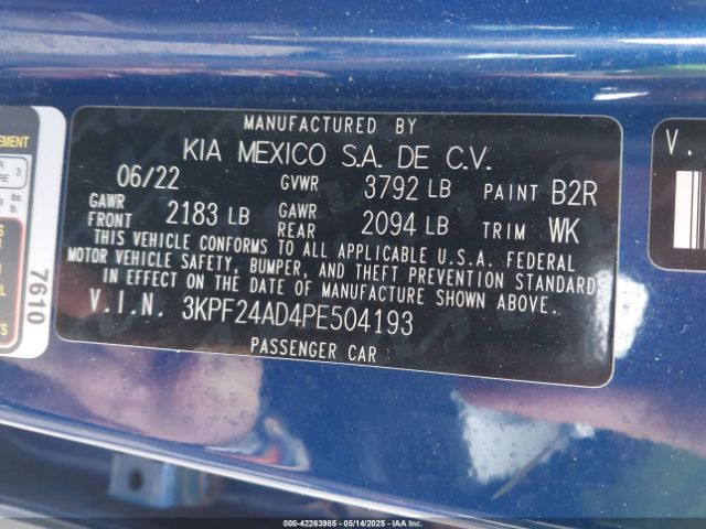 3KPF24AD4PE504193 KIA Forte Lxs