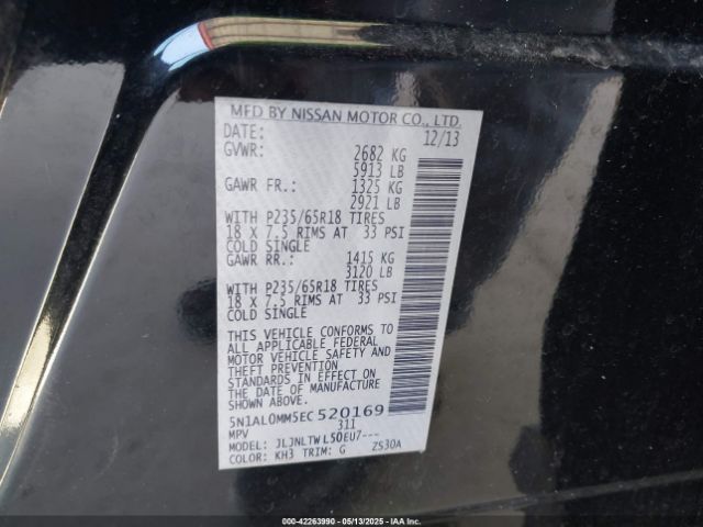 5N1AL0MM5EC520169 Infiniti QX60