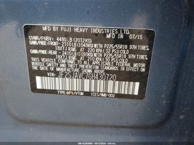 JF2SJAVC7GH430720 Subaru naturally aspirated u5