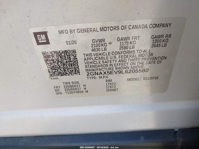 2GNAX5EV9L6205580 Chevrolet Equinox Awd 1fl