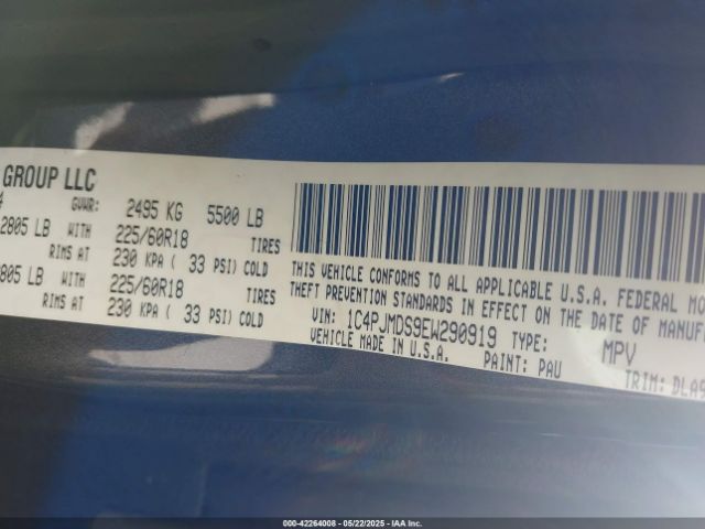 1C4PJMDS9EW290919 Jeep Cherokee Limited