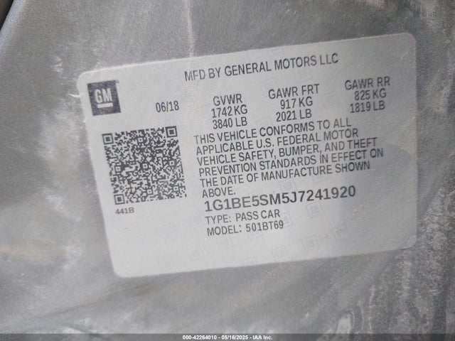 1G1BE5SM5J7241920 Chevrolet Cruze Lt Auto
