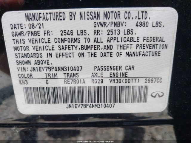 JN1EV7BP4NM310407 Infiniti Q50 LUXE