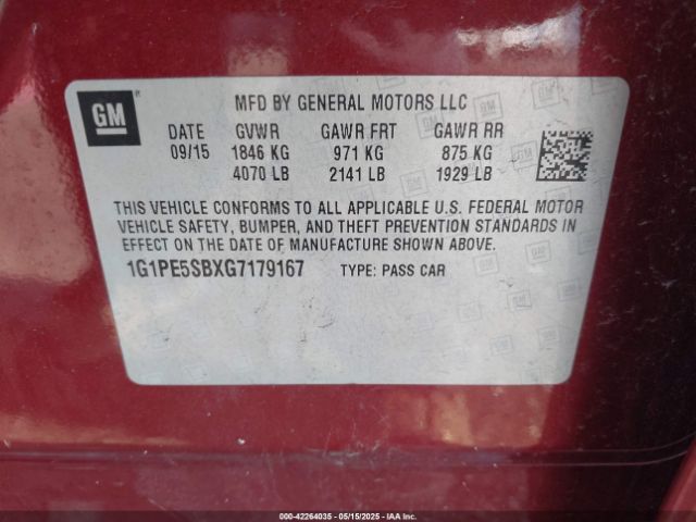 1G1PE5SBXG7179167 Chevrolet Cruze Limited 1lt Auto