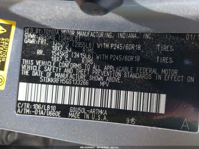 5TDKKRFH5GS133266 Toyota Highlander Xle V6