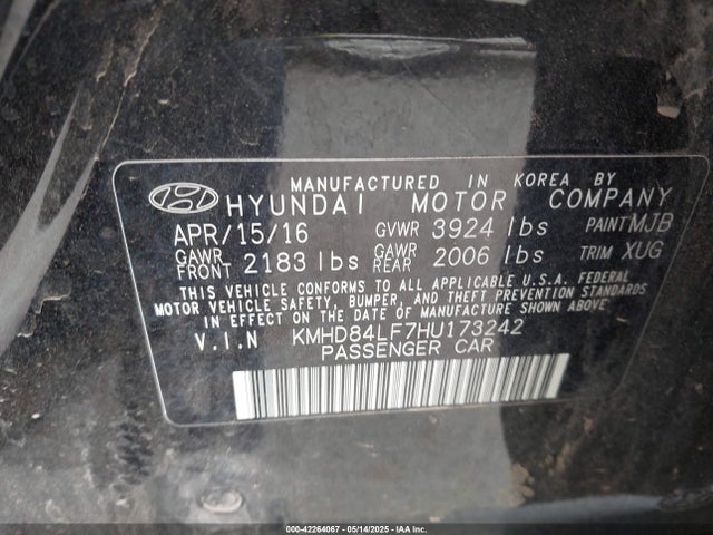 KMHD84LF7HU173242 Hyundai ELANTRA SE