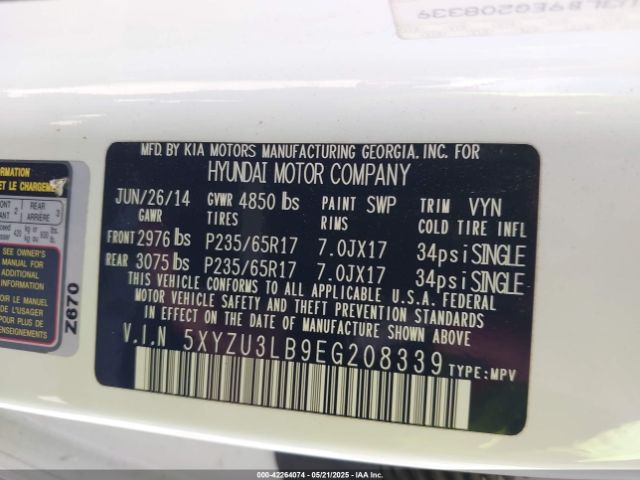 5XYZU3LB9EG208339 Hyundai Santa Fe Sport 2.4l