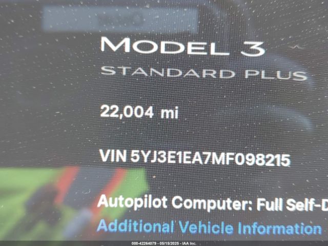 5YJ3E1EA7MF098215 Tesla Model 3 Standard Range Plus Rear-wheel Drive