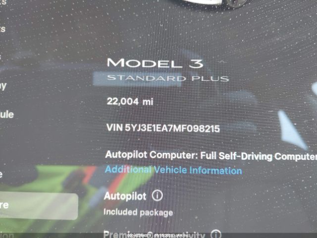 5YJ3E1EA7MF098215 Tesla Model 3 Standard Range Plus Rear-wheel Drive