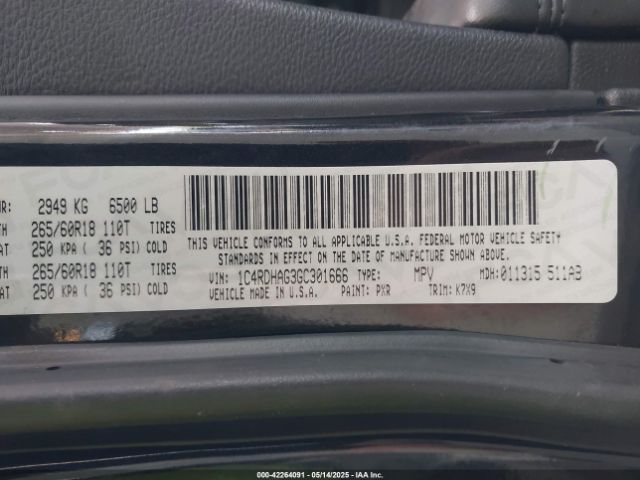 1C4RDHAG3GC301666 Dodge Durango Sxt