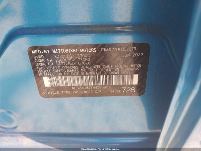 2022 MITSUBISHI MIRAGE ML32AUHJ7NH008909 Photo 8