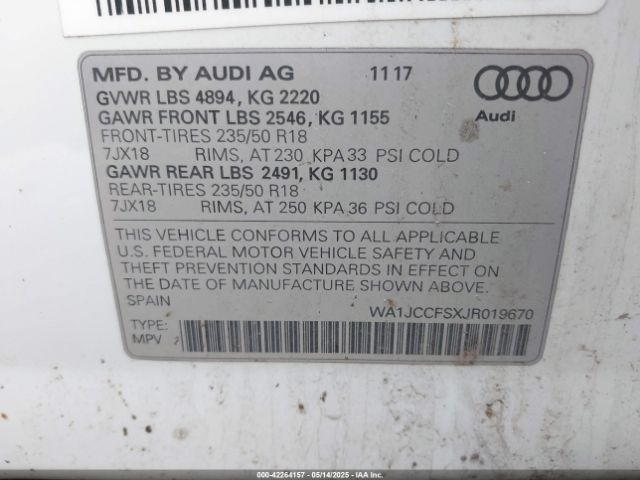 WA1JCCFSXJR019670 Audi Q3 2.0t Premium/2.0t Sport Premium