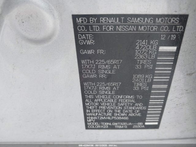 KNMAT2MV4LP538466 Nissan Rogue Sv Intelligent Awd