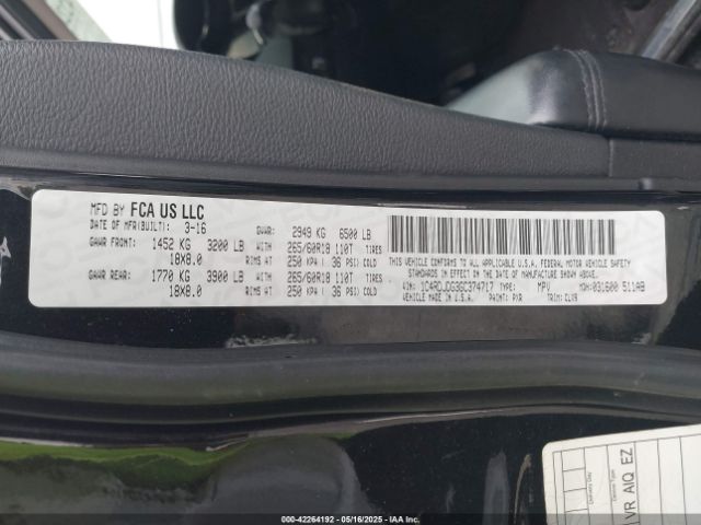 1C4RDJDG3GC374717 Dodge DURANGO LIMITED