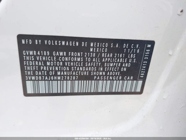Volkswagen Jetta 1.4t Se 2017 3VWDB7AJ6HM278287 Image 9